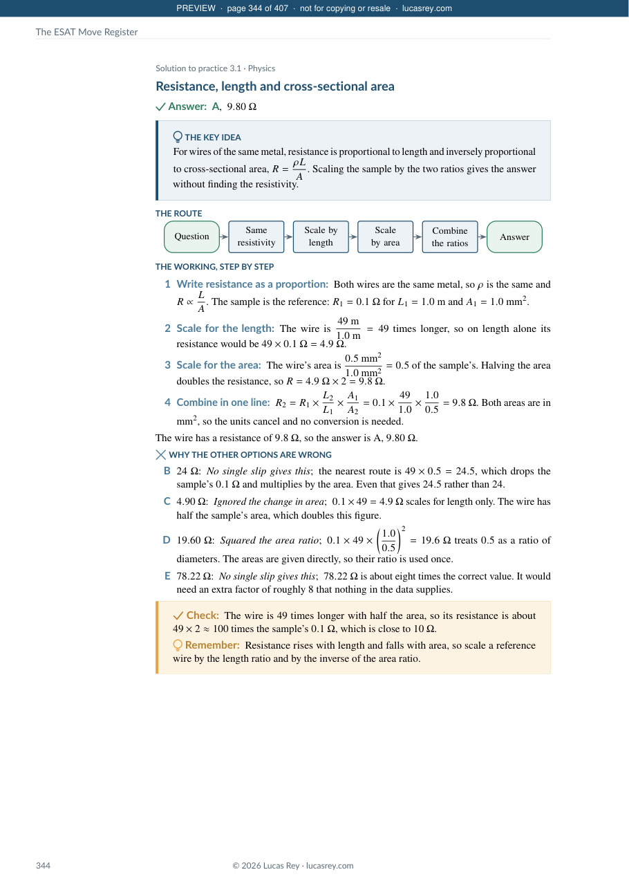 Preview page from The ESAT Move Register: the worked solution to that practice question