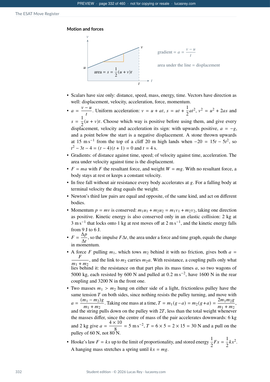 Preview page from The ESAT Move Register: a page of the formula notebook, motion and forces